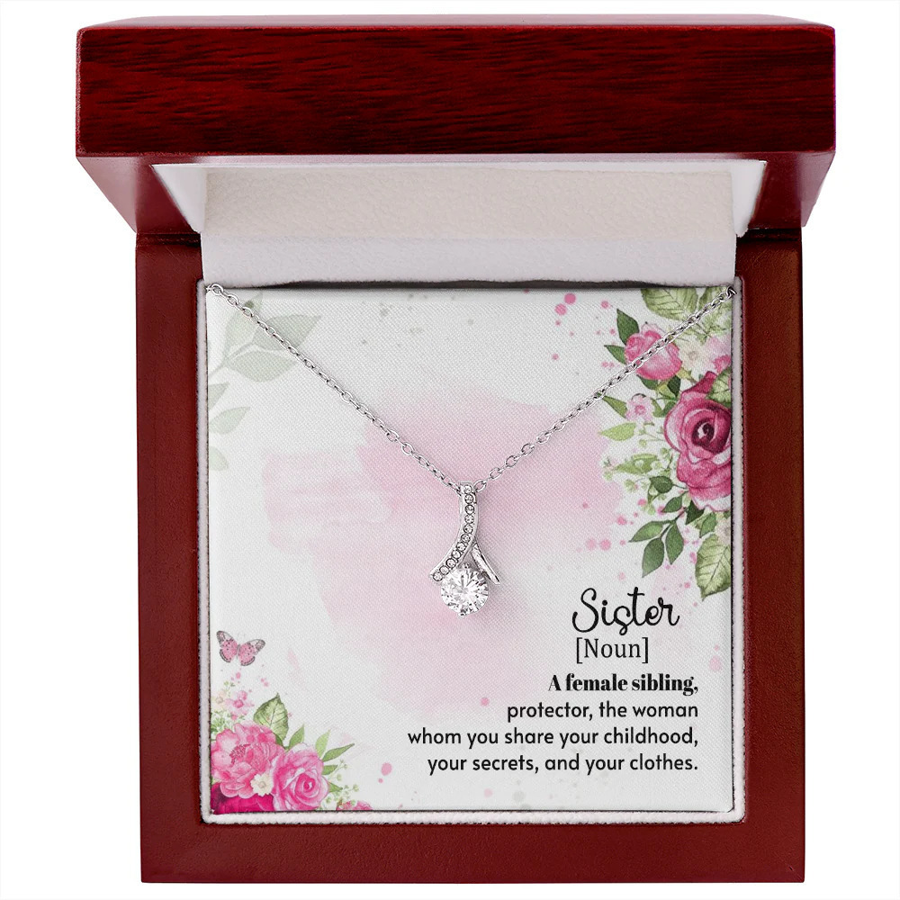 To My Sister A Female Sibling Ribbon Necklace Silver Tone Luxury Box